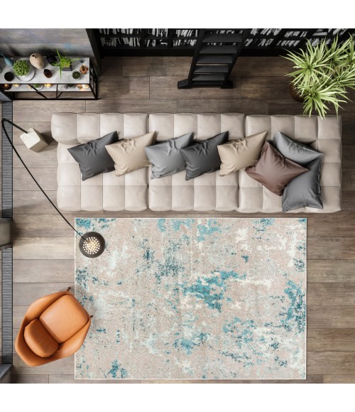 Contemporary POP Modern Abstract Vintage Faded Blue/Gray 5 ft. x 8 ft. Area Rug