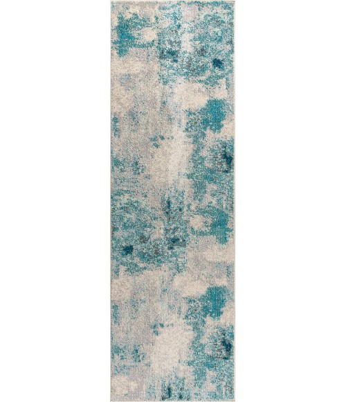 CONTEMPORARY POP Area Rug Contemporary POP Modern Abstract Vintage Cream/Blue 2 ft. x 8 ft. Runner Rug