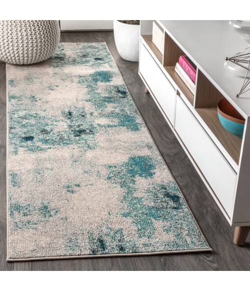 CONTEMPORARY POP Area Rug Contemporary POP Modern Abstract Vintage Cream/Blue 2 ft. x 8 ft. Runner Rug