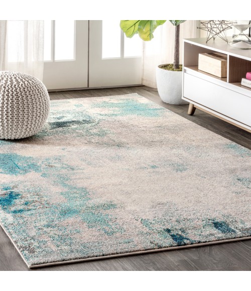 Contemporary POP Modern Abstract Vintage Cream/Blue 9 ft. x 12 ft. Area Rug