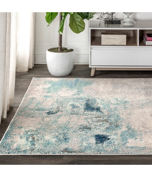 Contemporary POP Modern Abstract Vintage Cream/Blue 9 ft. x 12 ft. Area Rug