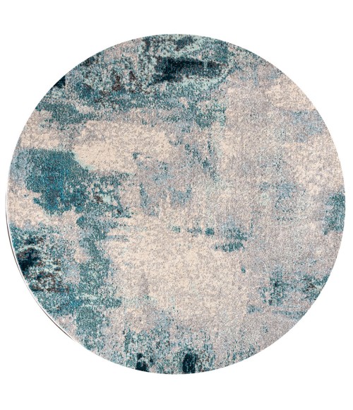 CONTEMPORARY POP Area Rug Contemporary POP Modern Abstract Vintage Cream/Blue 6' Round Area Rug