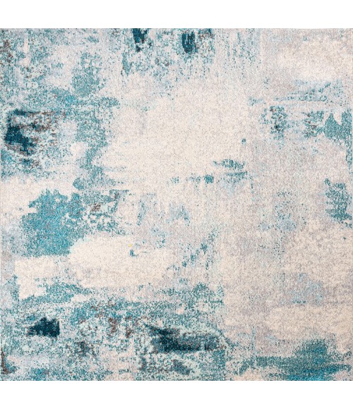 Contemporary POP Modern Abstract Vintage Cream/Blue 4' Square Area Rug