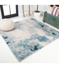 Contemporary POP Modern Abstract Vintage Cream/Blue 4' Square Area Rug