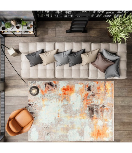 CONTEMPORARY POP Area Rug Contemporary POP Modern Abstract Vintage Cream/Orange 3 ft. x 5 ft. Area Rug