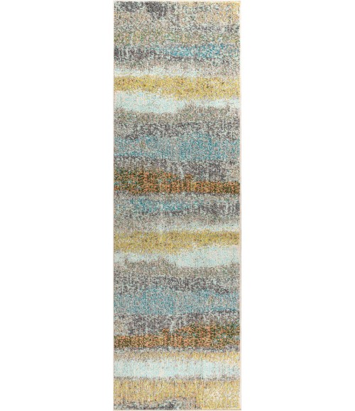 CONTEMPORARY POP Area Rug Contemporary POP Modern Abstract Vintage Cream/Yellow 2 ft. x 8 ft. Runner Rug