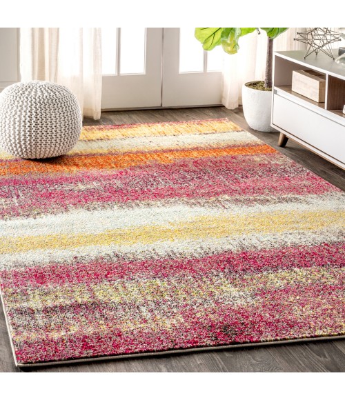Contemporary POP Modern Abstract Vintage Cream/Pink 3 ft. x 5 ft. Area Rug
