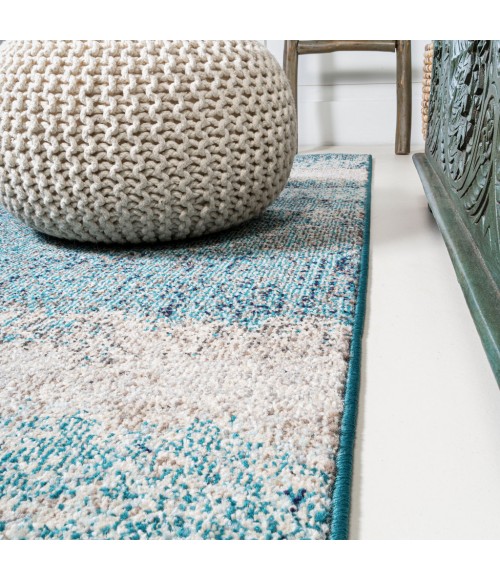 CONTEMPORARY POP Area Rug Contemporary POP Modern Abstract Vintage Cream/Turquoise 2 ft. x 8 ft. Runner Rug