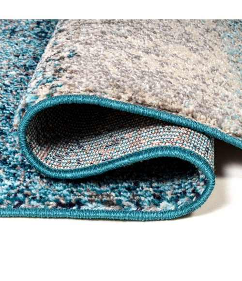 CONTEMPORARY POP Area Rug Contemporary POP Modern Abstract Vintage Cream/Turquoise 2 ft. x 8 ft. Runner Rug