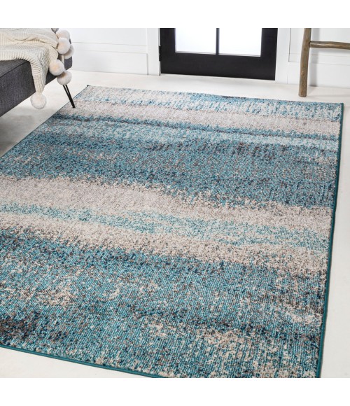 Contemporary POP Modern Abstract Vintage Cream/Turquoise 4 ft. x 6 ft. Area Rug
