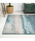 Contemporary POP Modern Abstract Vintage Cream/Turquoise 4 ft. x 6 ft. Area Rug