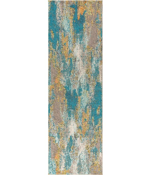CONTEMPORARY POP Area Rug Contemporary POP Modern Abstract Vintage Waterfall Blue/Brown/Orange 2 ft. x 8 ft. Runner Rug
