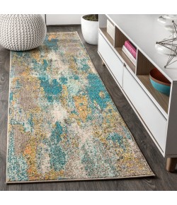 Jonathany Contemporary Pop CTP106A Blue/Brown/Orange Area Rug 2 ft. 3 in. X 8 ft. Runner
