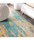 Contemporary POP Modern Abstract Vintage Waterfall Blue/Brown/Orange 5' Round Area Rug