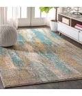 Contemporary POP Modern Abstract Vintage Waterfall Blue/Brown/Orange 5 ft. x 8 ft. Area Rug
