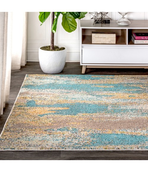 Contemporary POP Modern Abstract Vintage Waterfall Blue/Brown/Orange 5 ft. x 8 ft. Area Rug