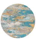 Contemporary POP Modern Abstract Vintage Waterfall Blue/Brown/Orange 5' Round Area Rug