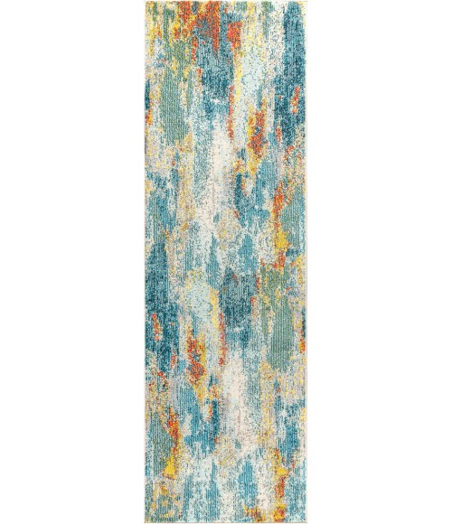 CONTEMPORARY POP Area Rug Contemporary POP Modern Abstract Vintage Waterfall Blue/Cream/Yellow 2 ft. x 8 ft. Runner Rug