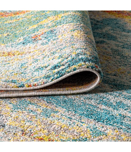 Contemporary POP Modern Abstract Vintage Waterfall Blue/Cream/Yellow 8 ft. x 10 ft. Area Rug