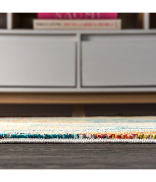 CONTEMPORARY POP Area Rug Contemporary POP Modern Abstract Vintage Waterfall Blue/Cream/Yellow 2 ft. x 8 ft. Runner Rug
