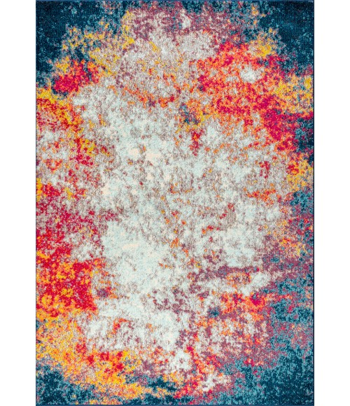 CONTEMPORARY POP Area Rug Contemporary POP Modern Abstract Cream/Blue 5 ft. x 8 ft. Area Rug