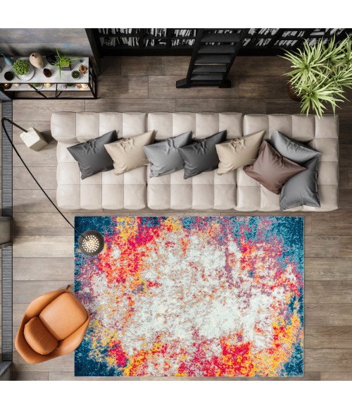 CONTEMPORARY POP Area Rug Contemporary POP Modern Abstract Cream/Blue 5 ft. x 8 ft. Area Rug