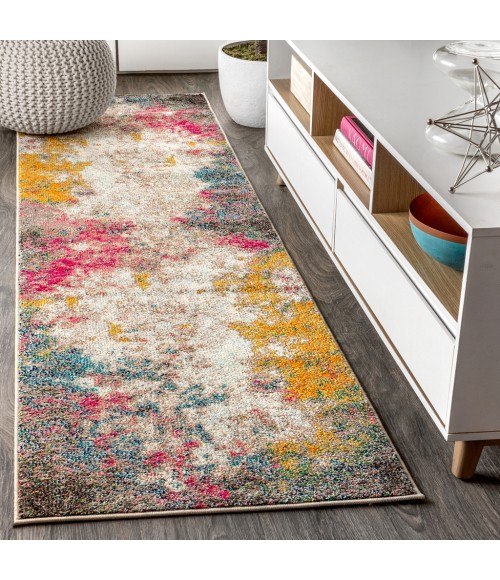 Contemporary POP Modern Abstract Yellow/Multi 2 ft. x 8 ft. Runner Rug