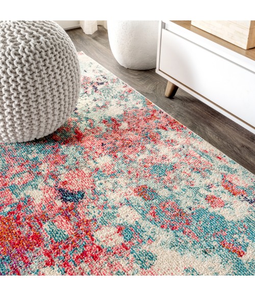 CONTEMPORARY POP Area Rug Contemporary POP Modern Abstract Blue/Red 3 ft. x 5 ft. Area Rug