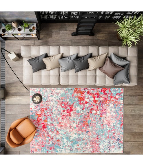 CONTEMPORARY POP Area Rug Contemporary POP Modern Abstract Blue/Red 3 ft. x 5 ft. Area Rug