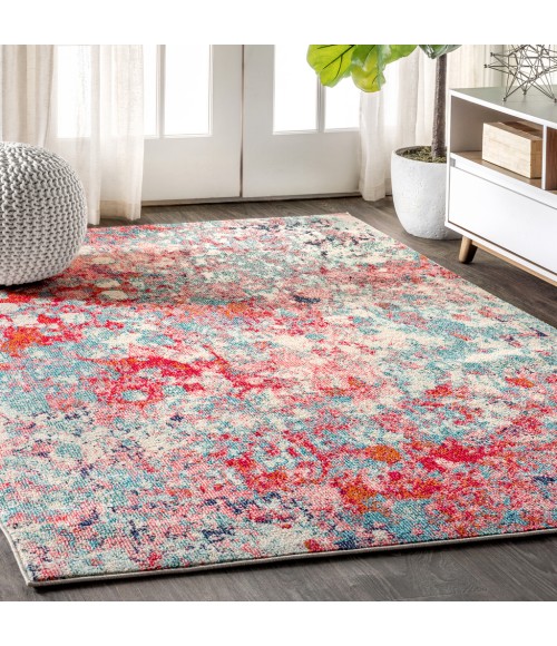 CONTEMPORARY POP Area Rug Contemporary POP Modern Abstract Blue/Red 3 ft. x 5 ft. Area Rug