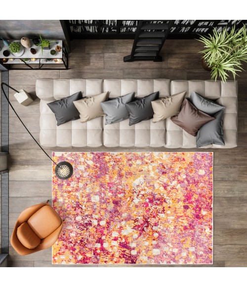 Contemporary POP Modern Abstract Pink/Orange 8 ft. x 10 ft. Area Rug