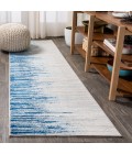 CONTEMPORARY POP Area Rug Linear Modern Half-Stripe Blue/Cream 2 ft. x 8 ft. Runner Rug