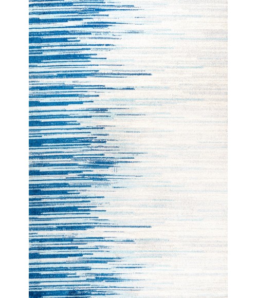 CONTEMPORARY POP Area Rug Linear Modern Half-Stripe Blue/Cream 5 ft. x 8 ft. Area Rug