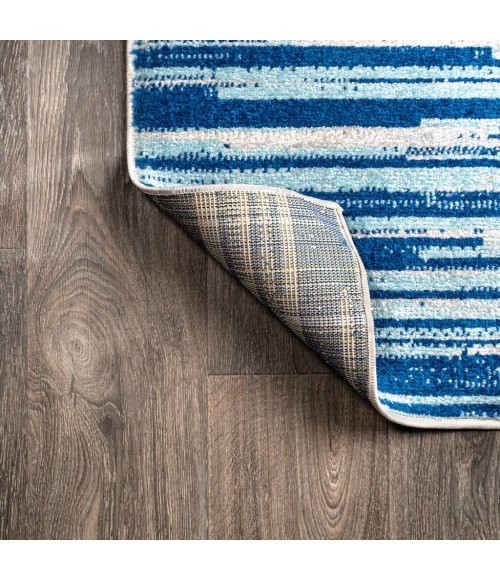 CONTEMPORARY POP Area Rug Linear Modern Half-Stripe Blue/Cream 5 ft. x 8 ft. Area Rug