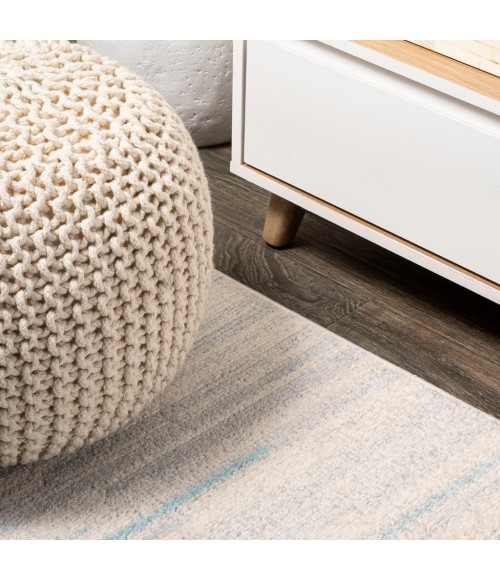 CONTEMPORARY POP Area Rug Linear Modern Half-Stripe Blue/Cream 5 ft. x 8 ft. Area Rug
