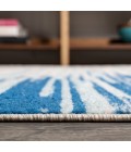 CONTEMPORARY POP Area Rug Linear Modern Half-Stripe Blue/Cream 2 ft. x 8 ft. Runner Rug