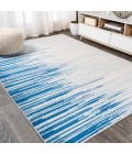 CONTEMPORARY POP Area Rug Linear Modern Half-Stripe Blue/Cream 5 ft. x 8 ft. Area Rug