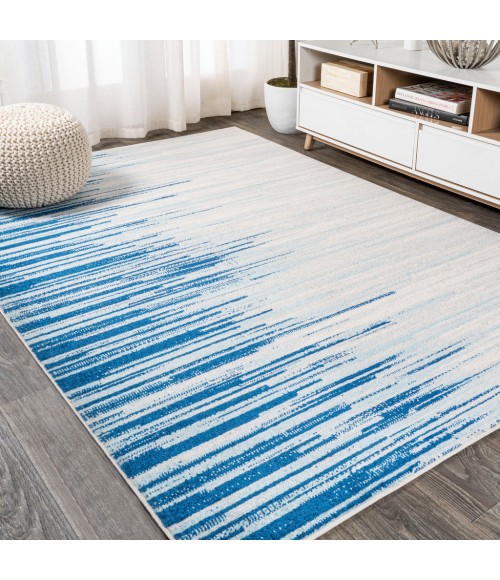 CONTEMPORARY POP Area Rug Linear Modern Half-Stripe Blue/Cream 5 ft. x 8 ft. Area Rug