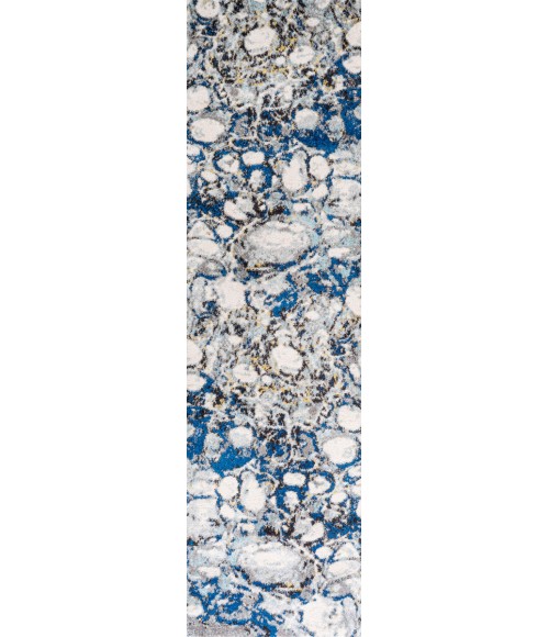 CONTEMPORARY POP Area Rug Pebble Marbled Abstract Dark Gray/Blue 2 ft. x 8 ft. Runner Rug