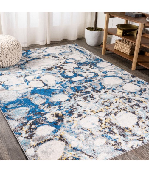 CONTEMPORARY POP Area Rug Pebble Marbled Abstract Dark Gray/Blue 3 ft. x 5 ft. Area Rug