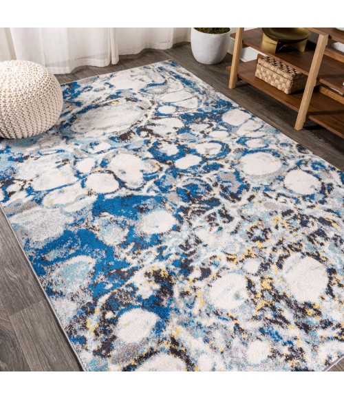CONTEMPORARY POP Area Rug Pebble Marbled Abstract Dark Gray/Blue 3 ft. x 5 ft. Area Rug
