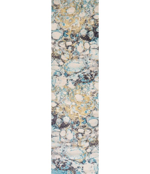 Pebble Marbled Abstract Blue/Beige 2 ft. x 8 ft. Runner Rug