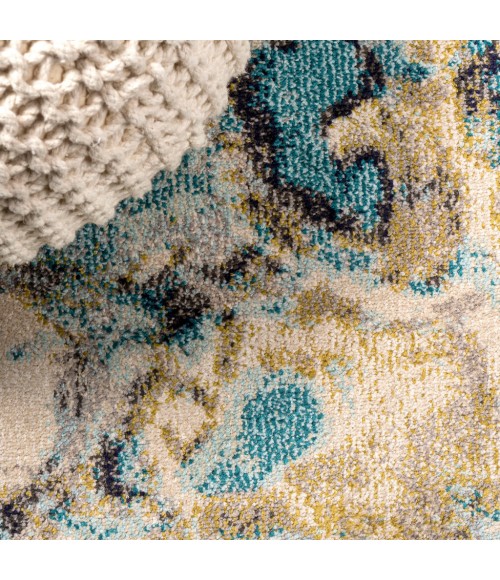 Pebble Marbled Abstract Blue/Beige 4 ft. x 6 ft. Area Rug