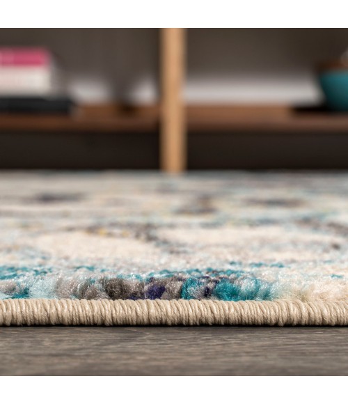 Pebble Marbled Abstract Blue/Beige 2 ft. x 8 ft. Runner Rug