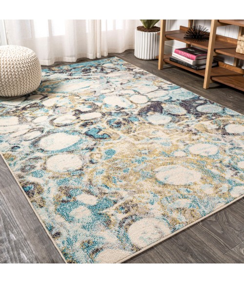 Pebble Marbled Abstract Blue/Beige 4 ft. x 6 ft. Area Rug