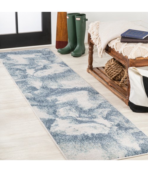 Petalo Abstract Two-Tone Modern Blue/Cream 2 ft. x 8 ft. Runner Rug