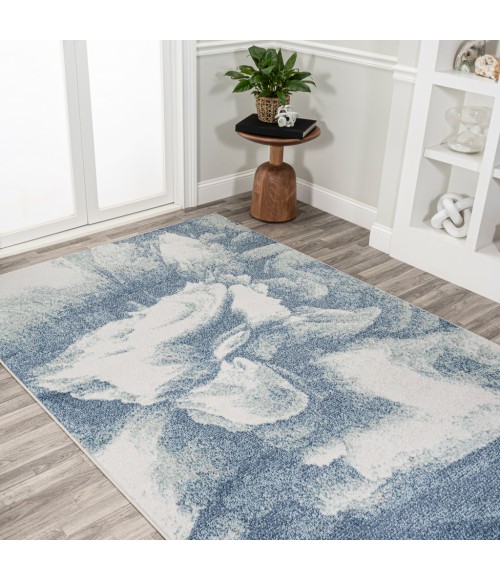 Petalo Abstract Two-Tone Modern Blue/Cream 3 ft. x 5 ft. Area Rug