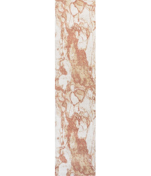 CONTEMPORARY POP Area Rug Marmo Abstract Marbled Modern Orange/Cream 2 ft. x 8 ft. Runner Rug