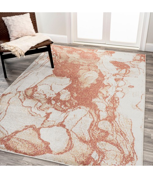 CONTEMPORARY POP Area Rug Marmo Abstract Marbled Modern Orange/Cream 8 ft. x 10 ft. Area Rug