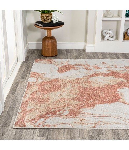 CONTEMPORARY POP Area Rug Marmo Abstract Marbled Modern Orange/Cream 8 ft. x 10 ft. Area Rug
